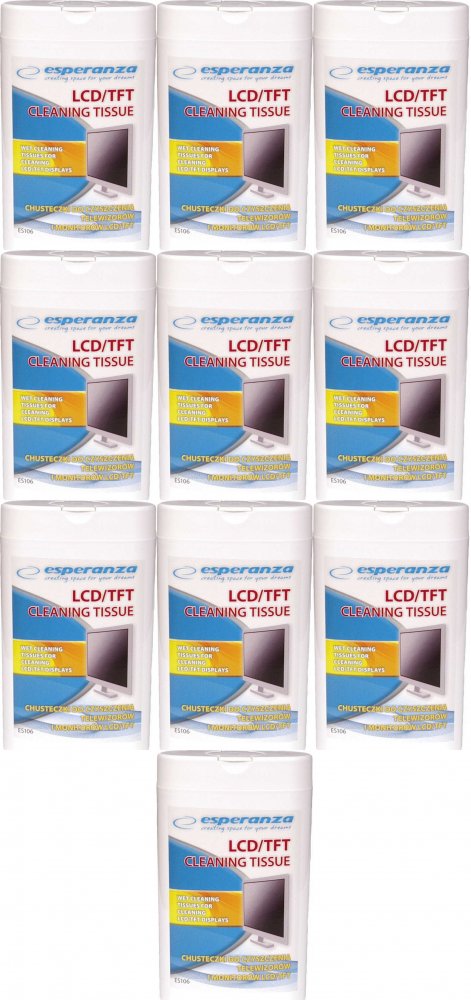 10x Chusteczki nawilżone do czyszczenia monitorów LCD/TFT Esperanza, 100 sztuk