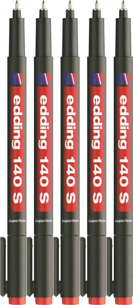 5x Foliopis permanentny edding 140S, okrągła, 0.3mm, czerwony