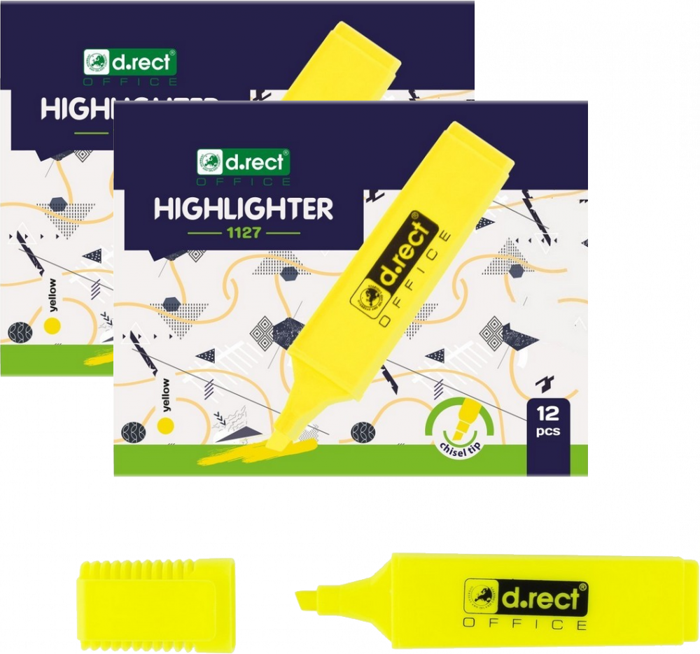 24x Zakreślacz D.Rect, 1127, ścięta, 5mm, żółty