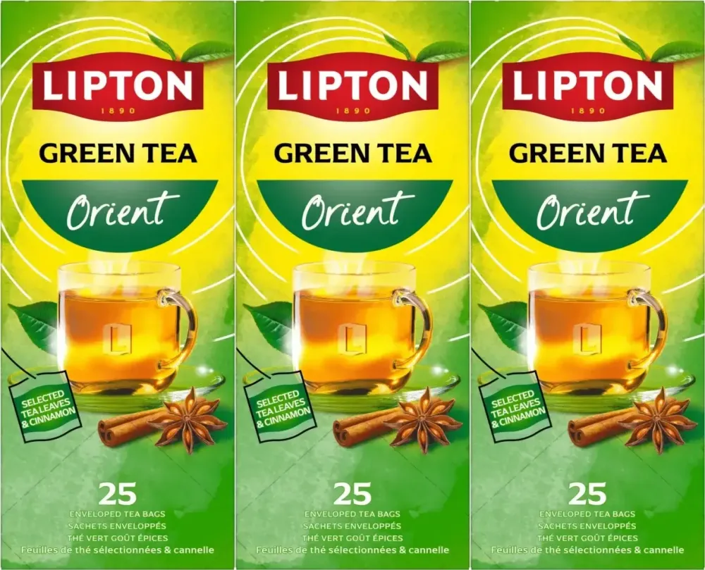3x Herbata zielona smakowa w kopertach Lipton Classic Green Tea Orient, 25 sztuk