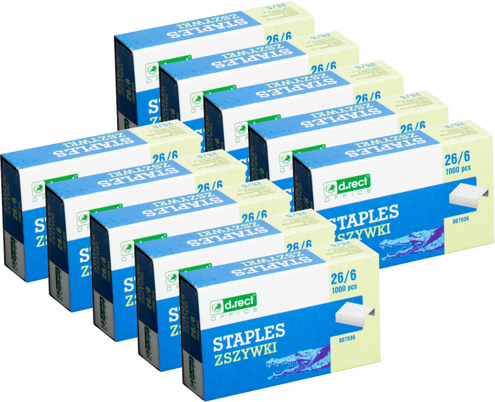 10x Zszywki D.Rect, 26/6, 1000 sztuk, srebrny