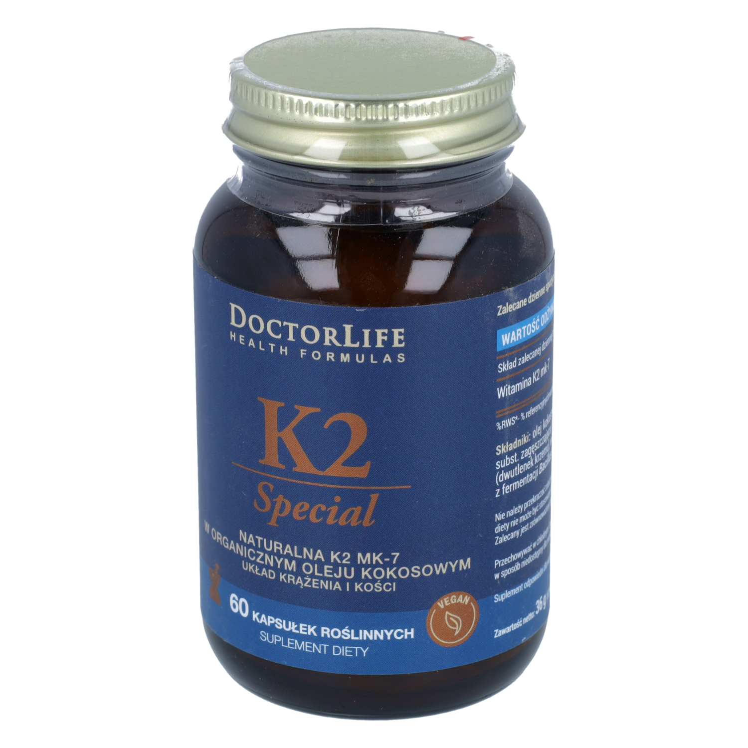 Doctor life - k2 organiczny olej kokosowy, układ krążenia i kości, 60 kapsułek