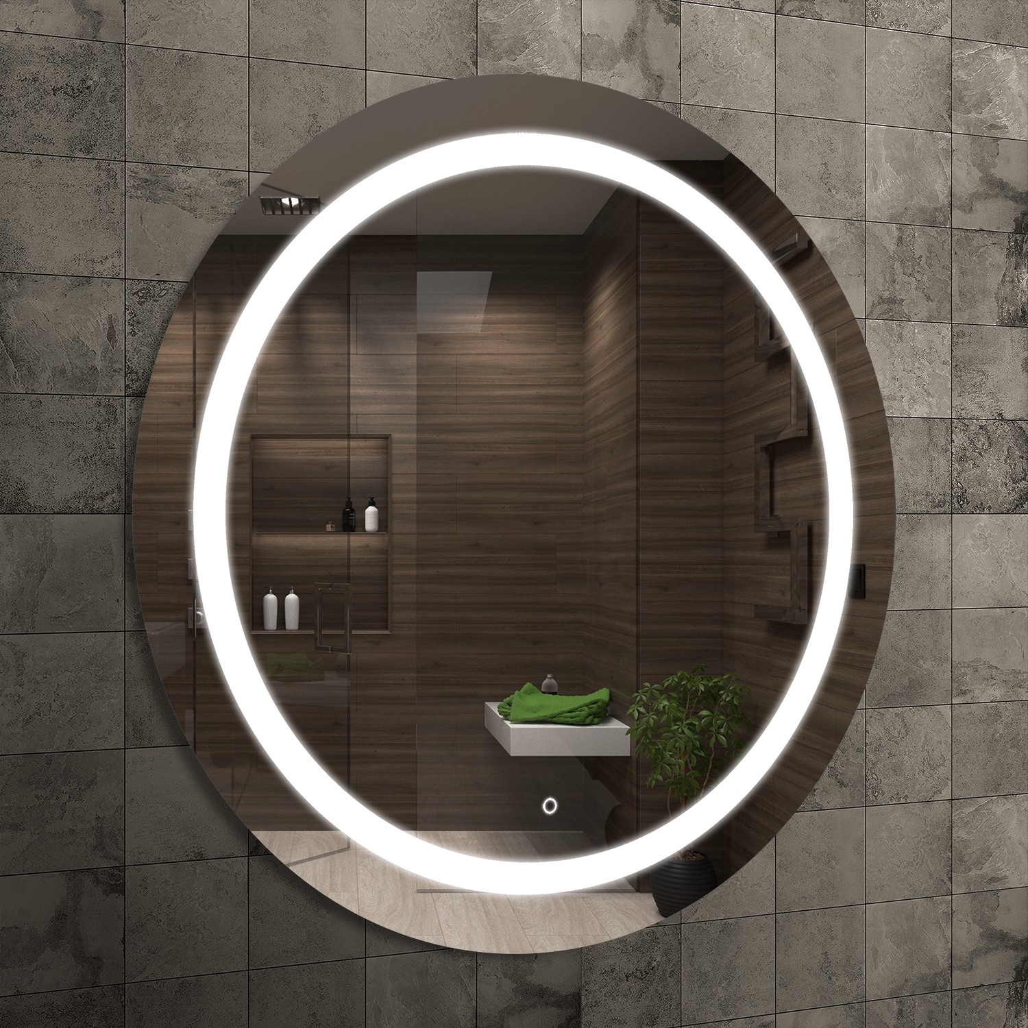 Venti Ring lustro 60x60 cm okrągłe z oświetleniem srebrny