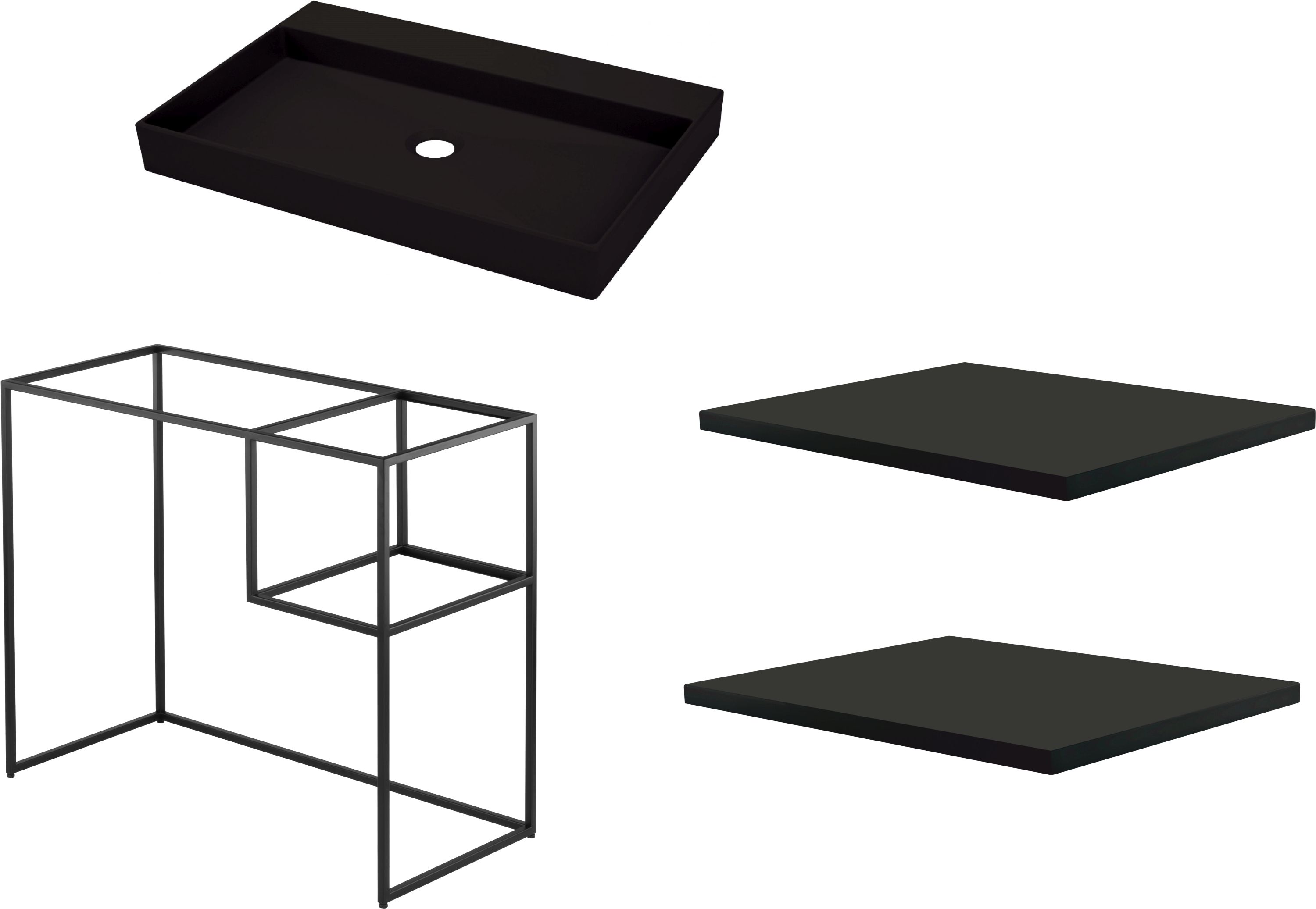 Zestaw Deante Correo umywalka z konsolą 90 cm stojącą i dwiema półkami (CKCN90A, CQRNU6S, CBLN30B, CBLN30B)