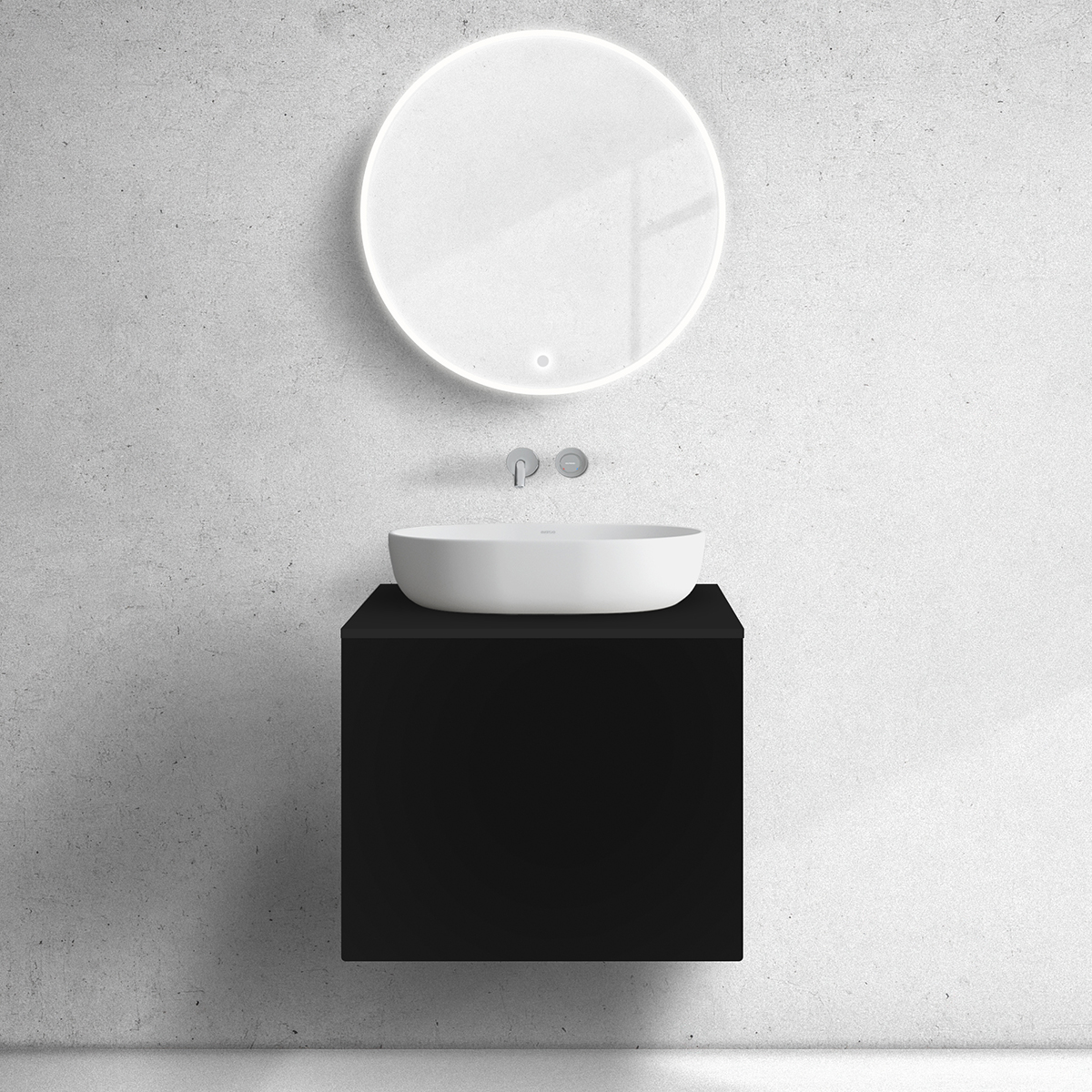 Zestaw Oltens Lun szafka podumywalkowa 60 cm z blatem czarny mat 68734300