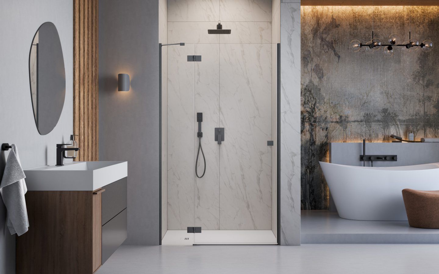 Radaway Essenza DWJ drzwi prysznicowe 120 cm lewe gunmetal szczotkowany/szkło przezroczyste 1385016-92-01L