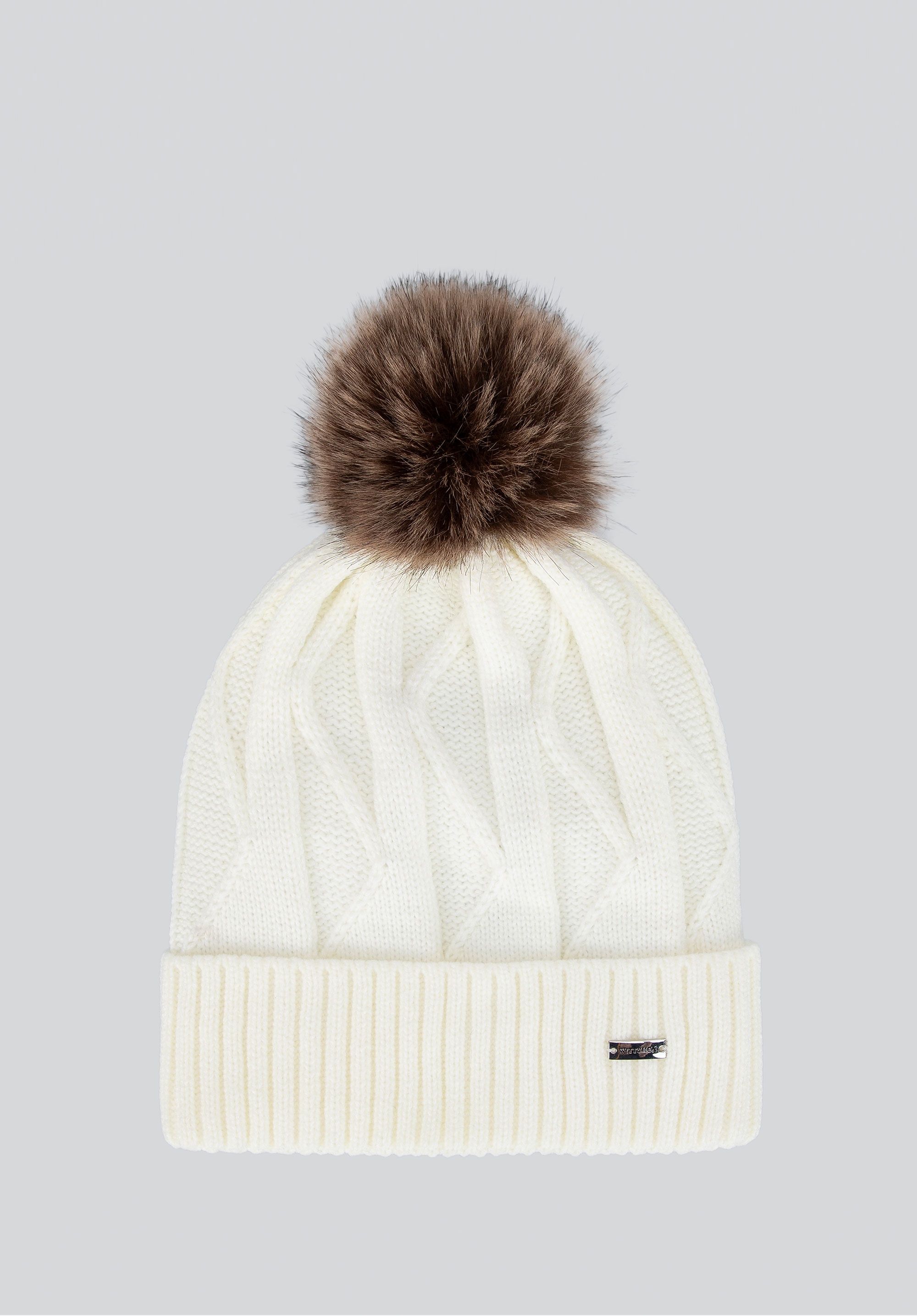 Dodatkowy rabat 25% - Czapka damska z kontrastującym pomponem ecru