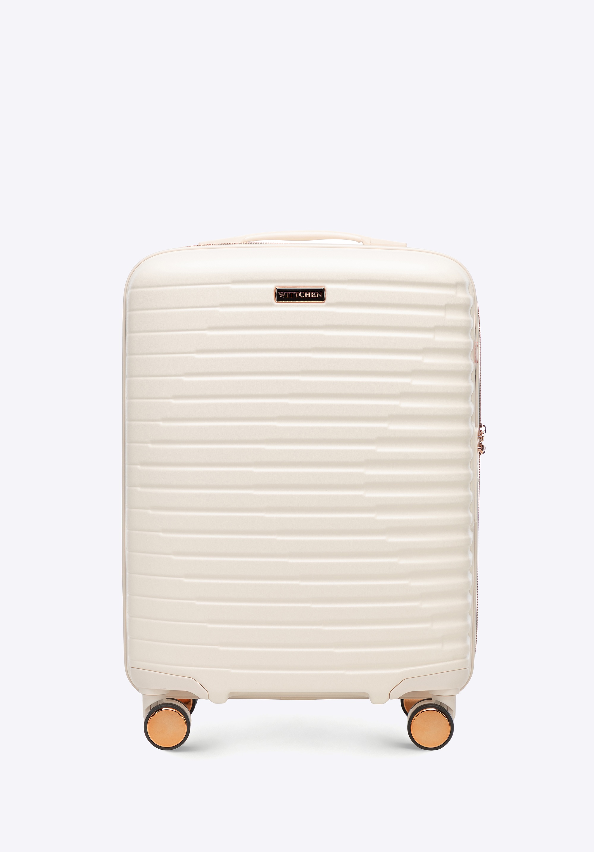 Dodatkowy rabat 25% - Walizka kabinowa z polikarbonu w poziome żebrowanie kremowo - złota