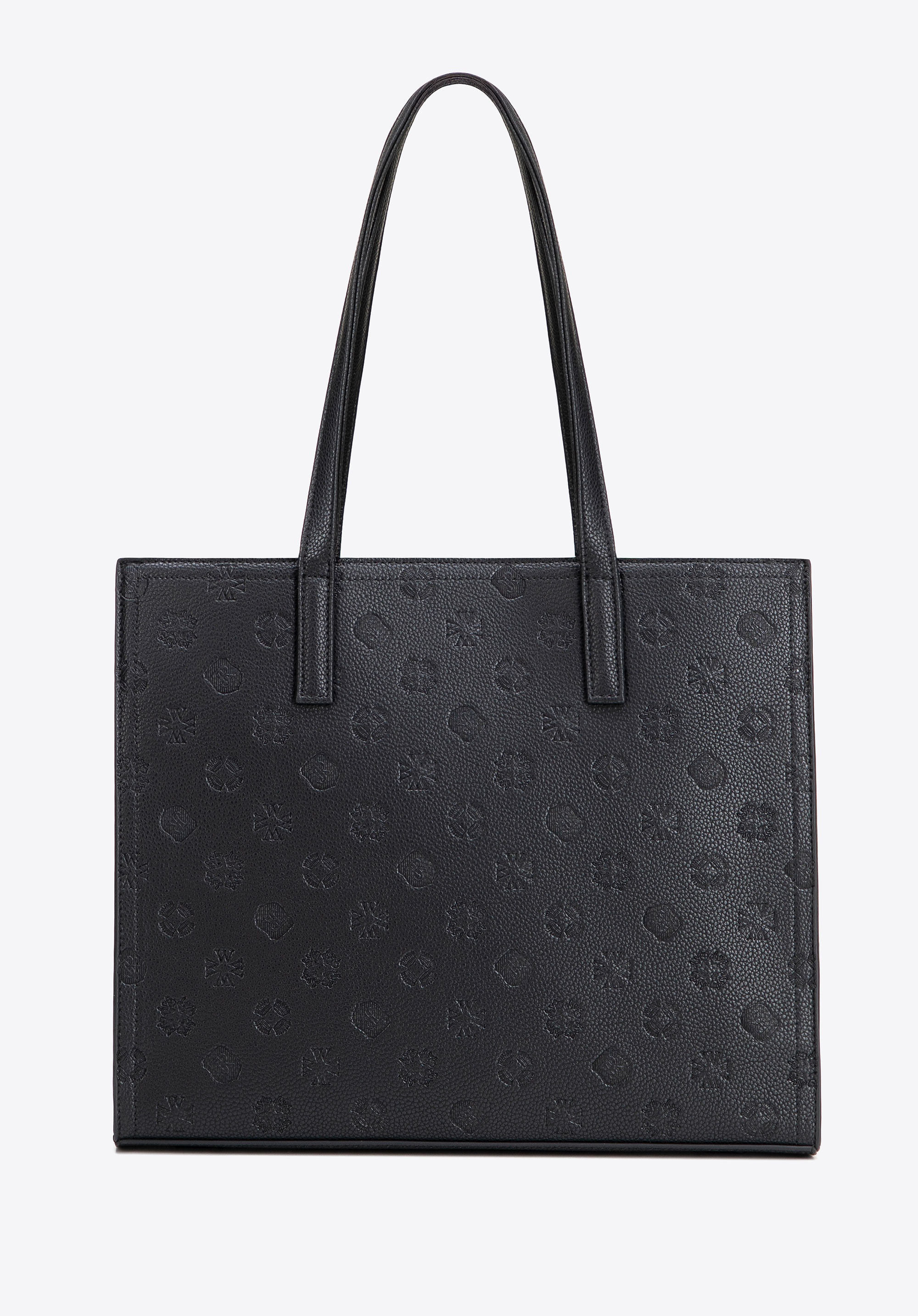Damska shopperka z ekoskóry z tłoczoną sygnaturą czarna