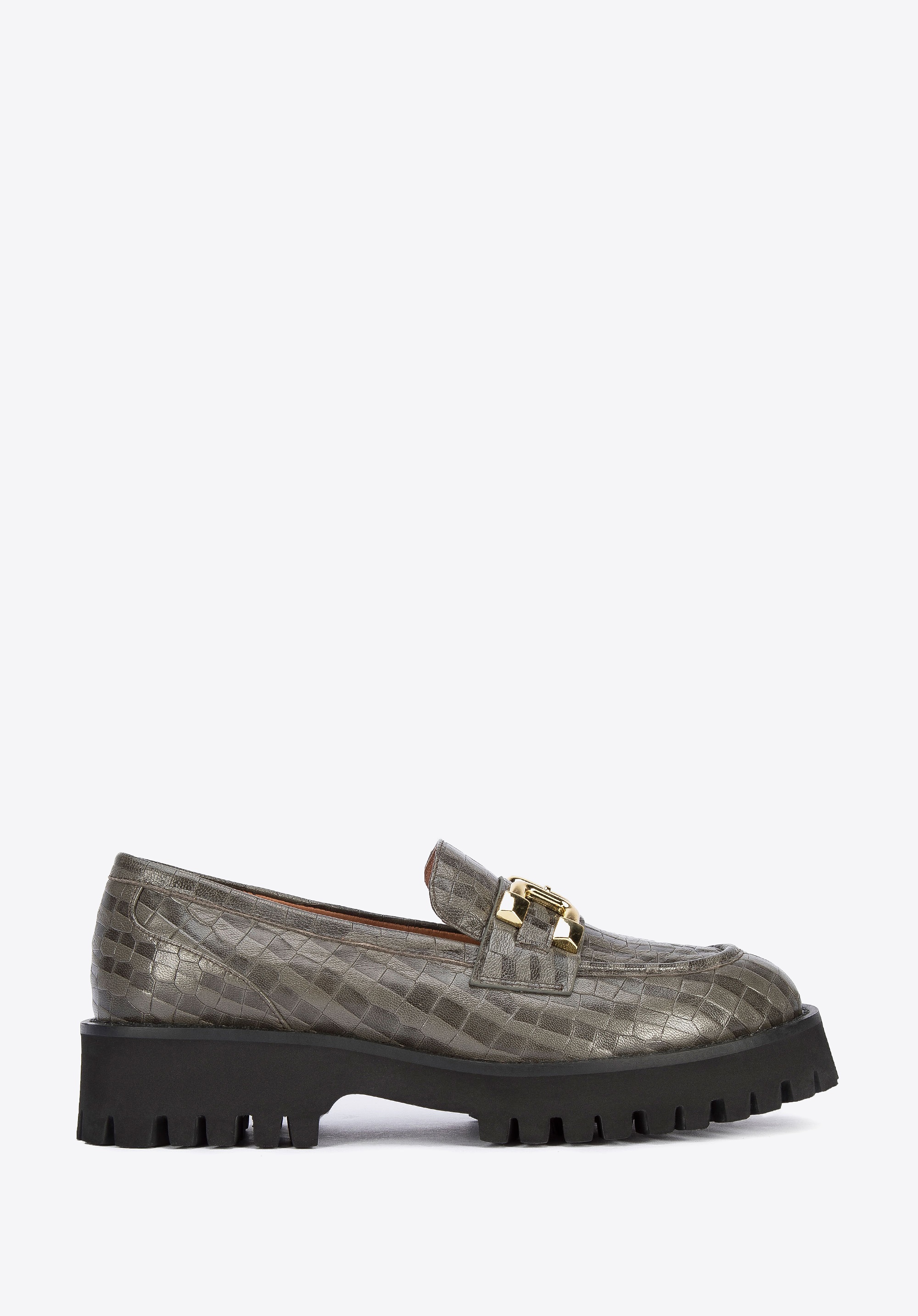 Dodatkowy rabat 25% - Damskie mokasyny ze skóry z klamerką zielone