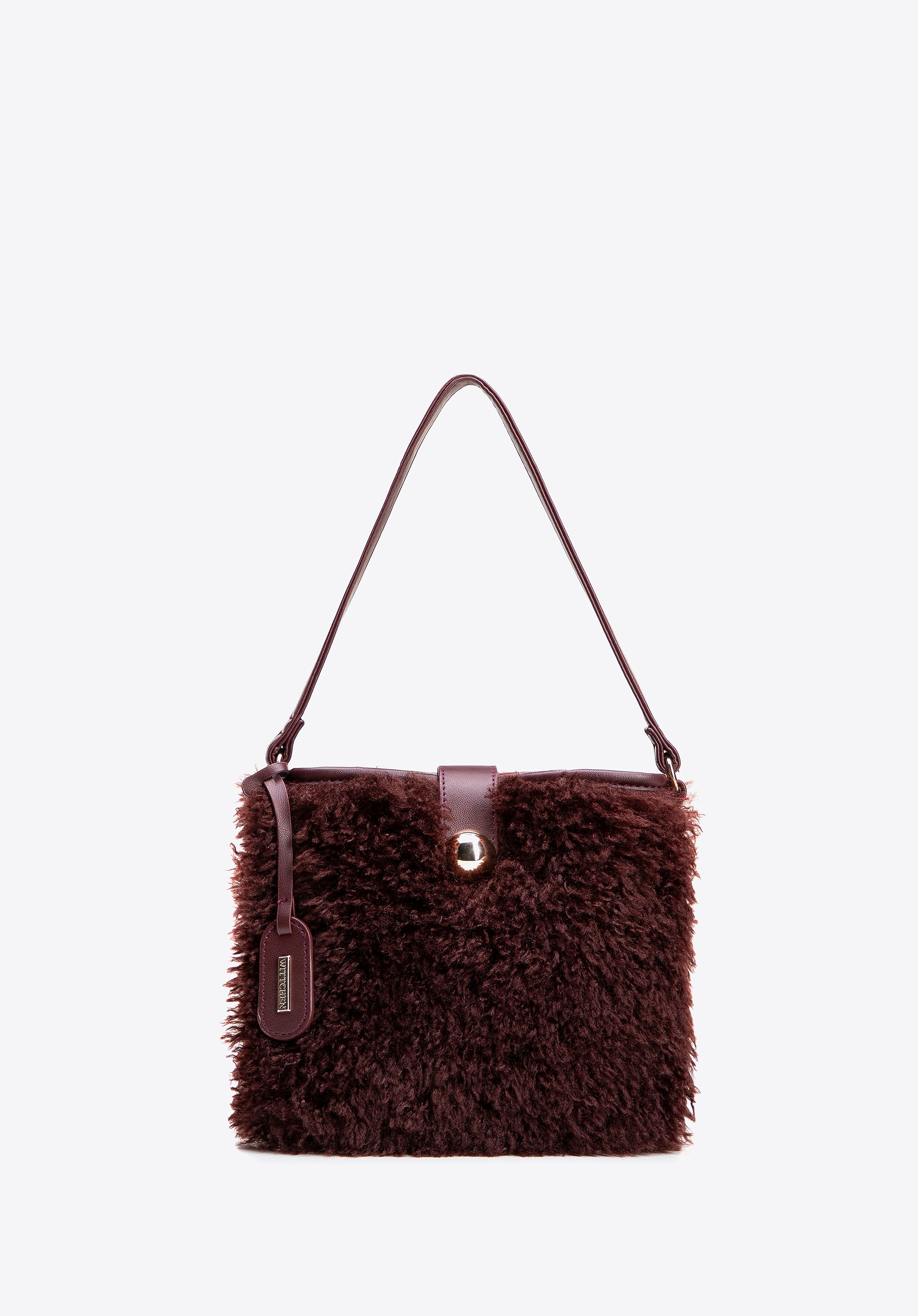 Mała torebka worek ze sztucznego futerka bordowa