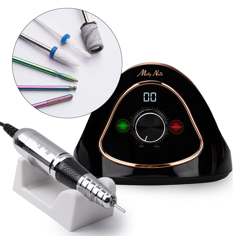 Frezarka do paznokci 68W Molly Nails do manicure pedicure czarno-złota M15 45 000 obrotów