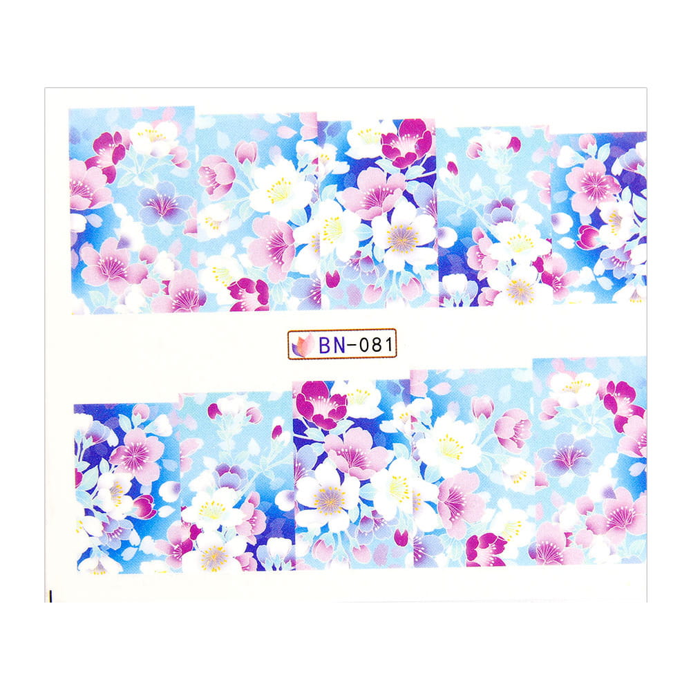 Naklejki wodne do paznokci arkusz 6,5 x 5,5 cm na 10 palców bn Nr 081