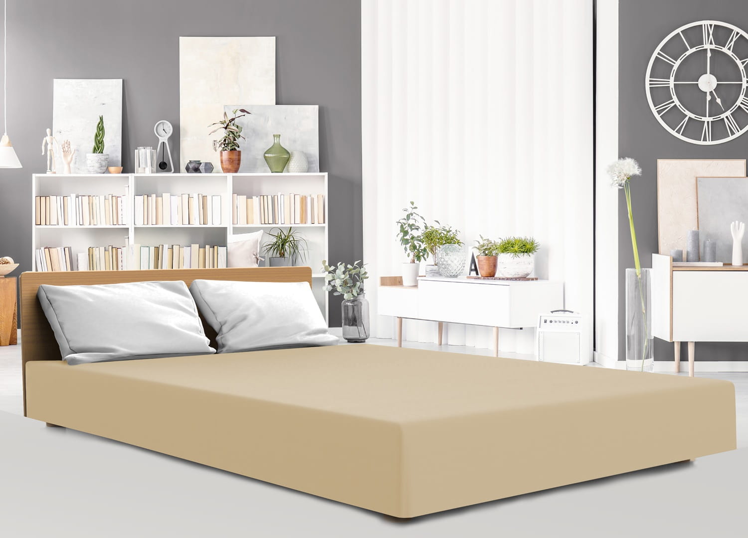 Prześcieradło z gumką 180x200 GRUBY JERSEY kolor beżowy wysokie 25cm