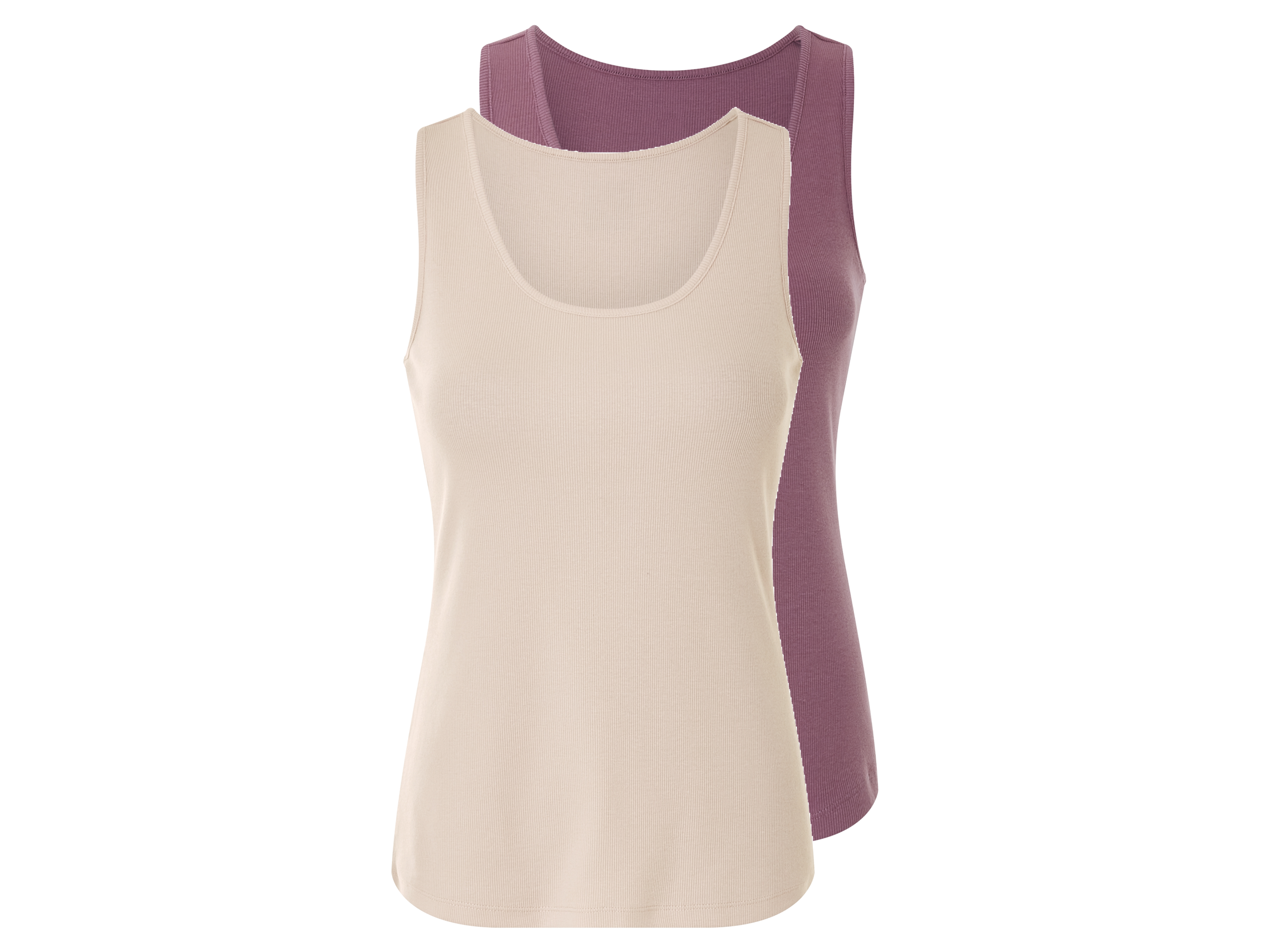 esmara Topy prążkowane damskie z bawełną, 2 sztuki Różowy/ beżowy, XS 32/34