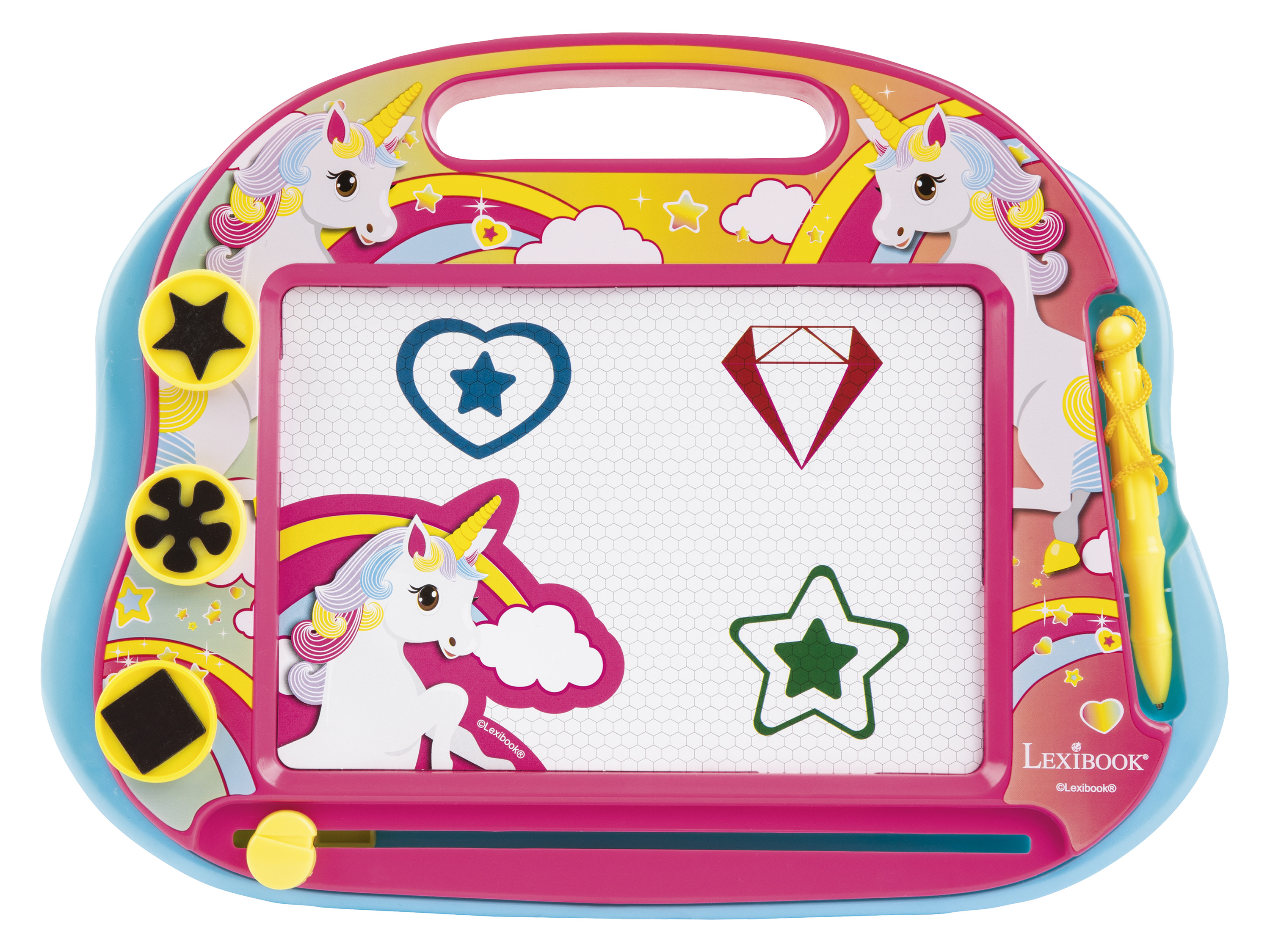 Lexibook Magnetyczna tablica do rysowania - znikopis, z pisakiem i 3 stempelkami Wzór Jednorożec
