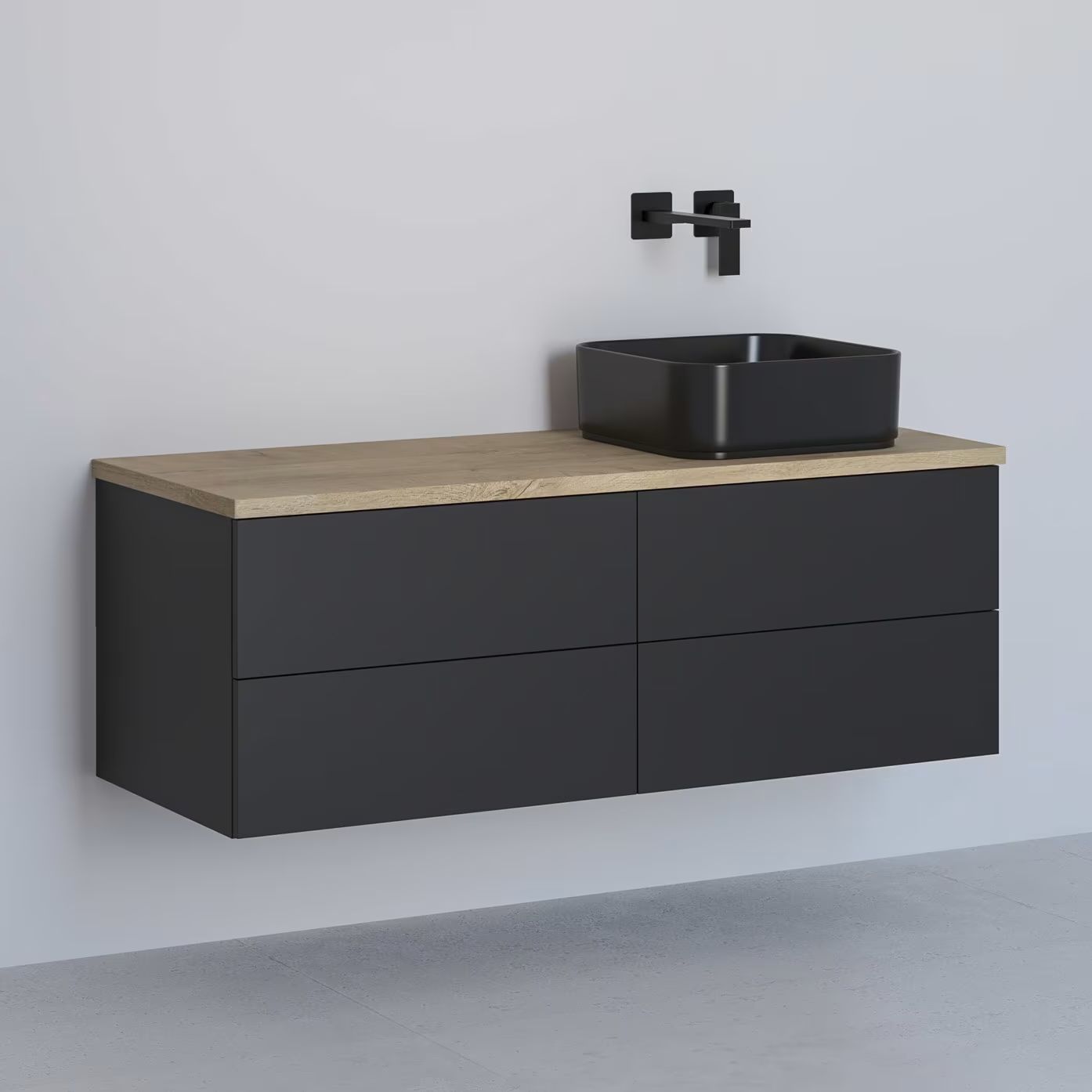 Darmowa Dostawa - Szafka z blatem 121x48.7x44.5 cm podumywalkowa wisząca czarna-dąb Kronenbach Cube KBWTKOWTL1214SMGH