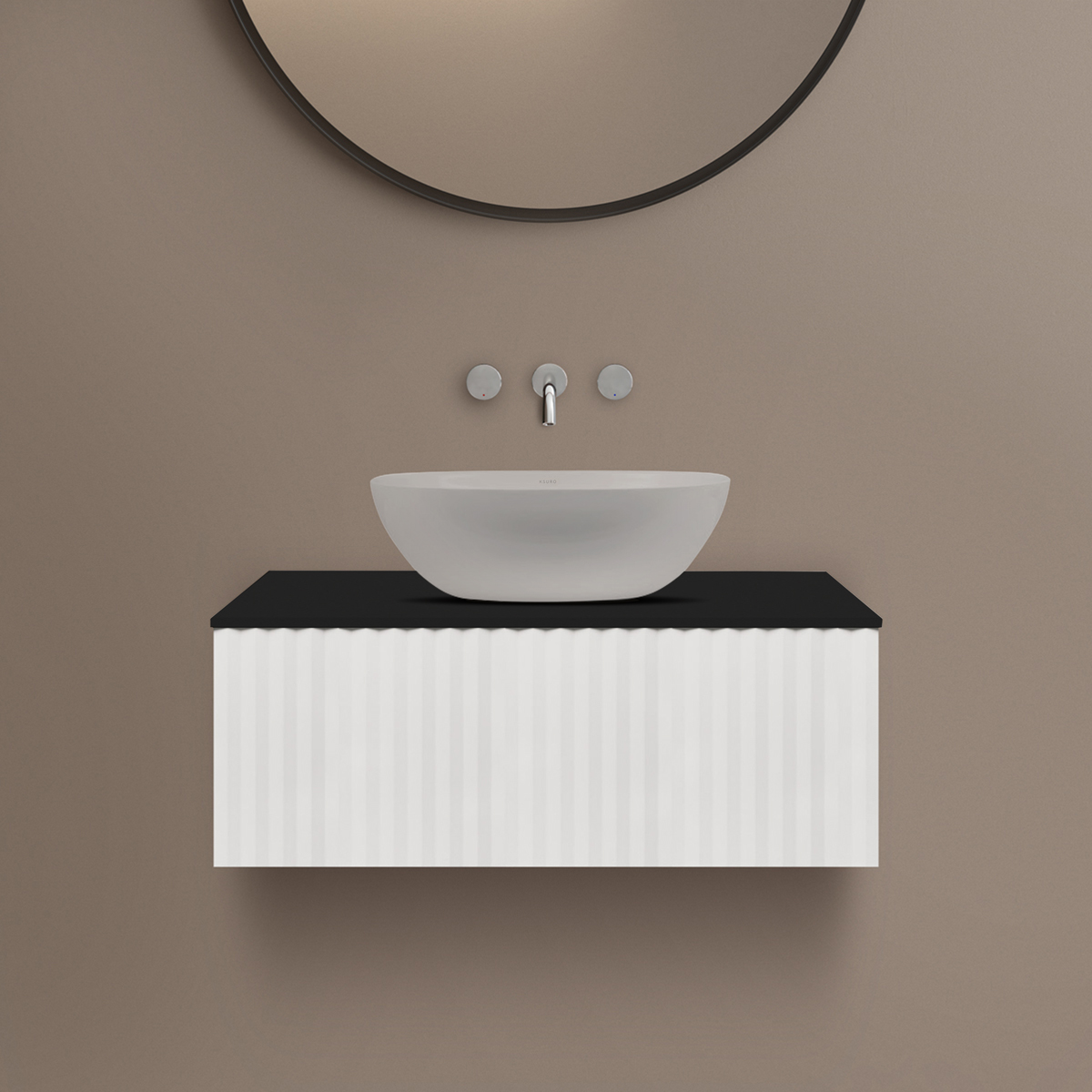 Darmowa Dostawa - Zestaw mebli łazienkowych 80.3x46.9x31.2 cm podumywalkowa wisząca biała-czarna Ksuro 02 58006000