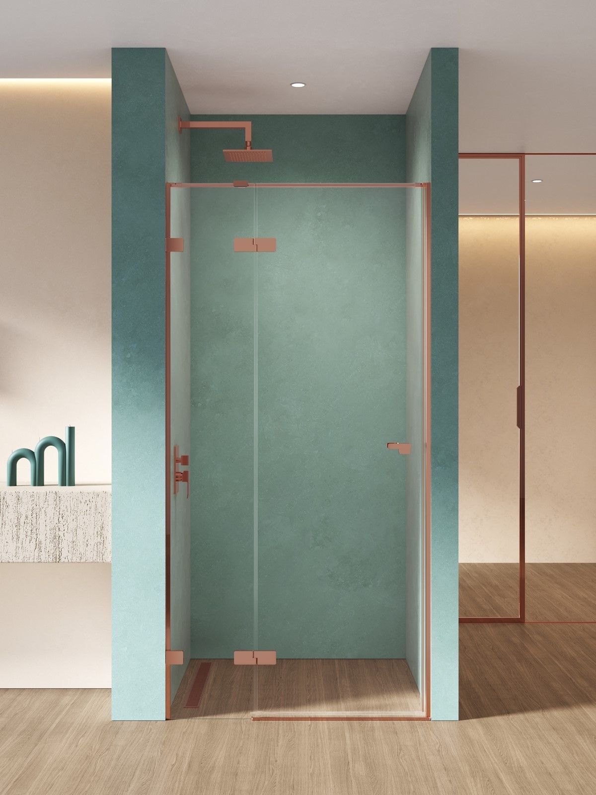 Darmowa Dostawa - Drzwi prysznicowe 90 cm uchylne miedź połysk/szkło przezroczyste New Trendy Eventa Copper Shine EXK6354