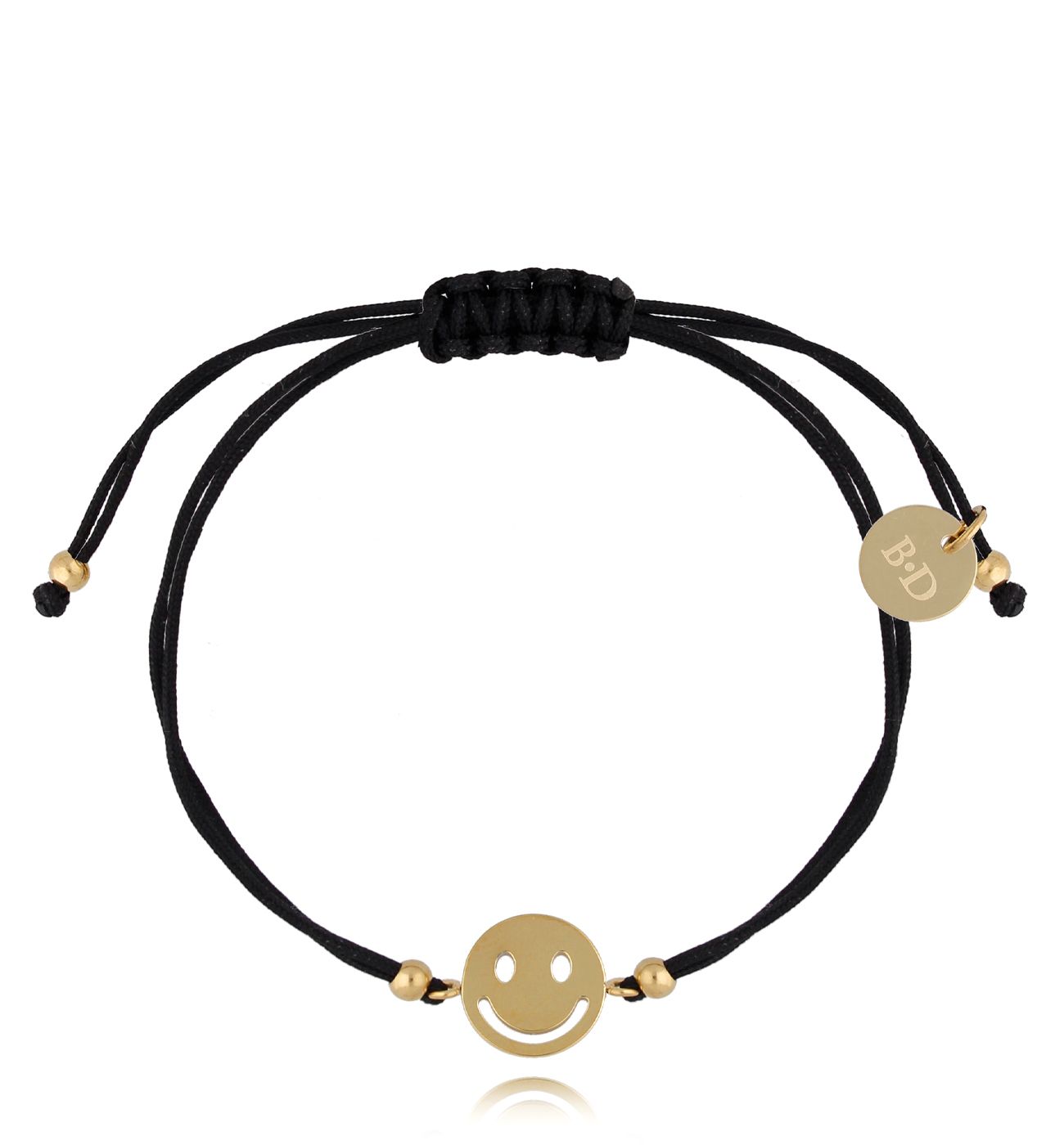 Bransoletka złota z czarnym sznurkiem i buźką Joyful BGL0663 - By Dziubeka
