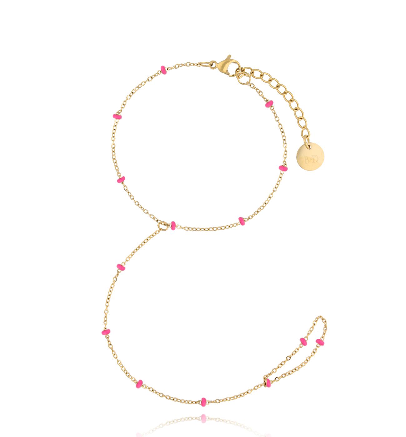 Bransoletka z pierścionkiem i fuksjową emalią Simple Chain - By Dziubeka