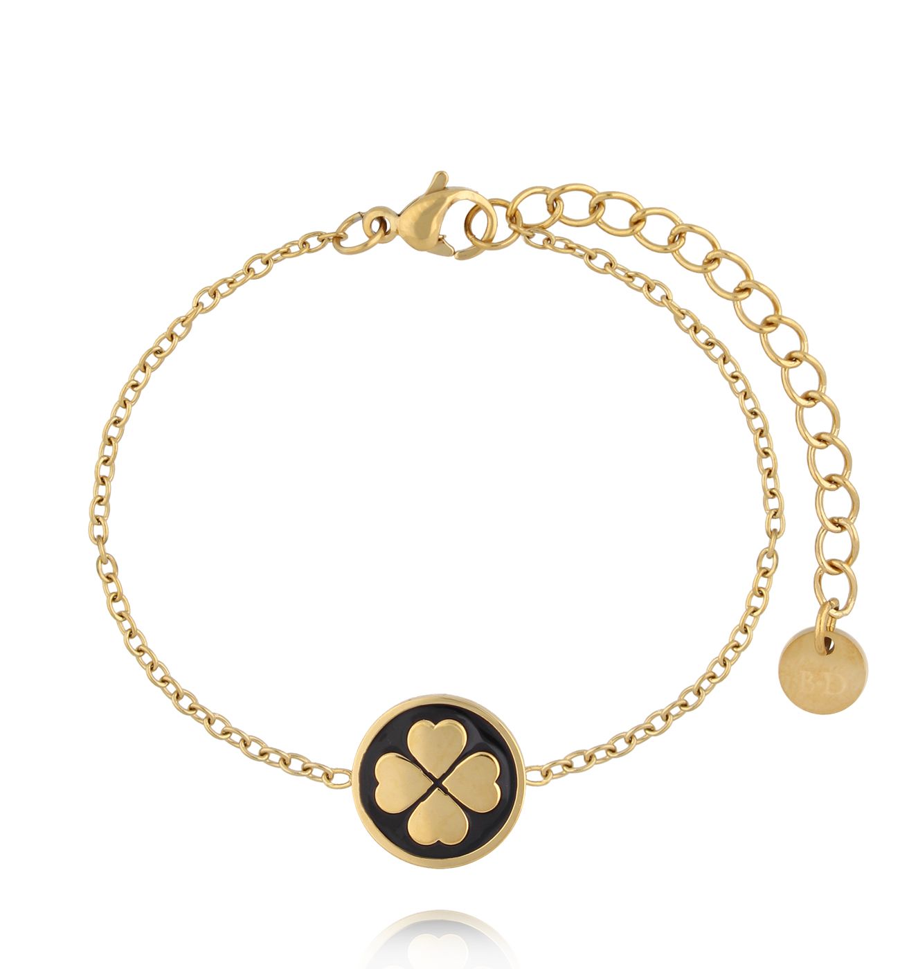 Bransoletka z czterolistną koniczynką w czarnej emalii BSA0993