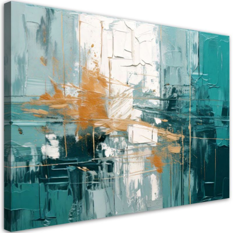 Obraz na płótnie do salonu nowoczesny Feeby Abstrakcja malowana turkusowy złoty 60x40cm 1szt