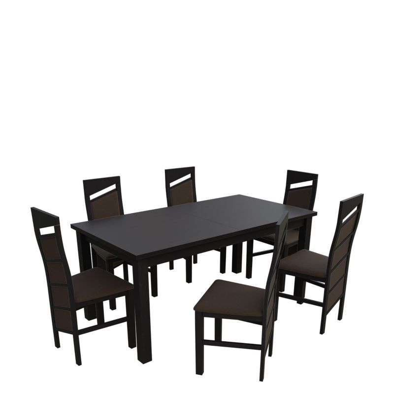 Zestaw RO19 MIRJAN 24 Stół rozkładany S18-L 80x160/200 + 6 krzeseł K61 wenge + gorzka czekolada 1 kpl.