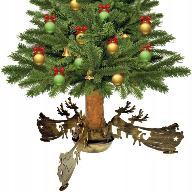 Stojak Choinkowy FEINZ Pod Choinkę Mikołaj Sanie Fi 120 Mm Duży Złoty Kuty 1 szt.