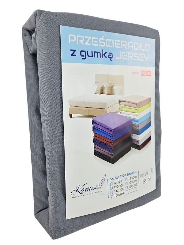 Prześcieradło z gumką jersey bawełna premium szary ciemny 120x22 1 szt.