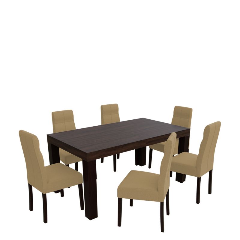 Zestaw RO47 MIRJAN 24 Stół rozkładany SF-25 90x160/210 + 6 krzeseł K63 orzech + piaskowy 1 kpl.