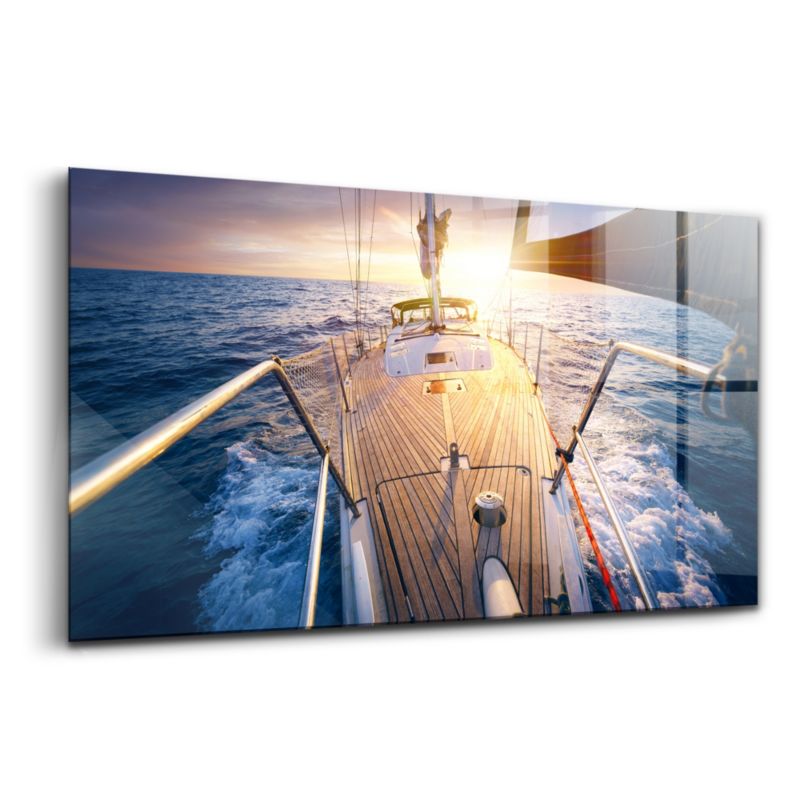 Obraz Szklany Wallfluent 100x50 cm Zachód słońca na pokładzie żaglówki 1 szt.