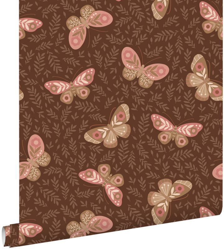 Tapeta ESTAhome motyle ciemny brązIróżowym 50 x 900 cm - 1 rol.