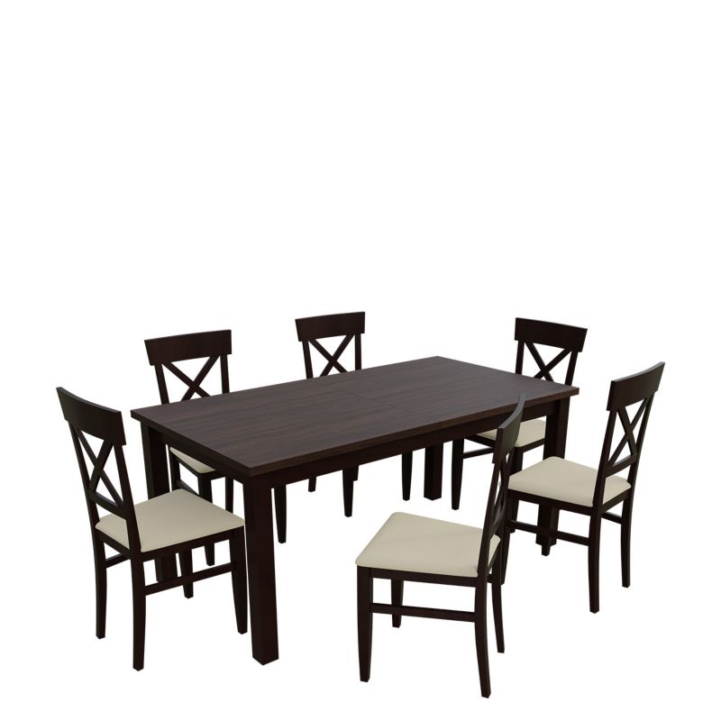 Zestaw RO21 MIRJAN 24 Stół rozkładany S18-L 80x160/200 + 6 krzeseł K64 orzech + ekoskóra ecru 1 kpl.