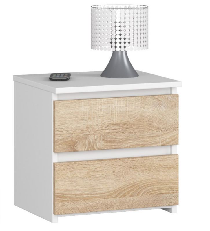 Szafka nocna Akord CL2 Biała 40 cm 2 szuflady kolor Dąb Sonoma mat 40x35x40 cm 1 szt.