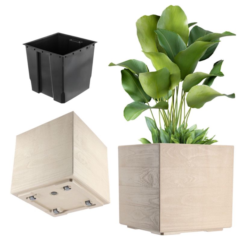 Doniczka KADAX Donica Na Kółkach 40x40cm Latte Na Kwiaty Rośliny Z Korkiem i Wkładem 1szt.