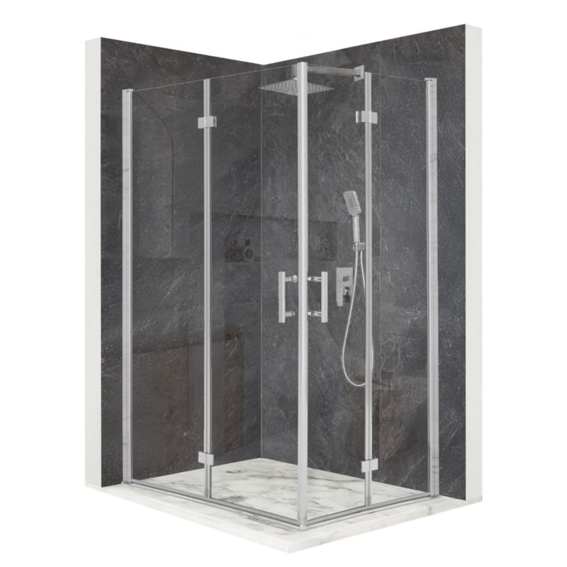 Kabina prysznicowa prostokątna TECHGLOBE uchylna srebrna 100x80 szkło 6mm + powłoka 1 szt.