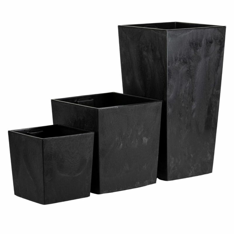 Zestaw dużych nowoczesnych donic HowHomely 75, 41, 30 cm czarny beton 3 szt