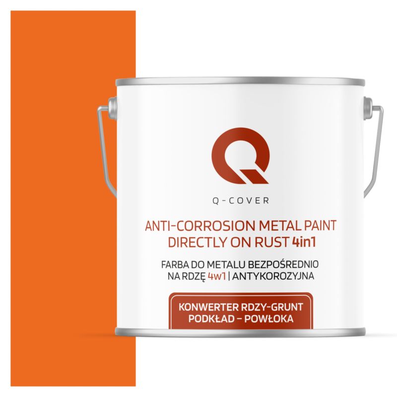 Farba do Metalu Prosto na Rdzę 4w1 Q-Cover Jasnoczerwony pomarańczowy RAL2008 Mat 5L