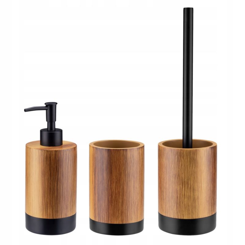 Zestaw Łazienkowy KADAX 3el Komplet Wc Wzór Drewna Brązowy 3 szt.