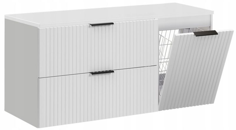 Szafka pod umywalkę Furnidea 120 cm biała ryflowana z koszem na pranie blat biały 1 szt.