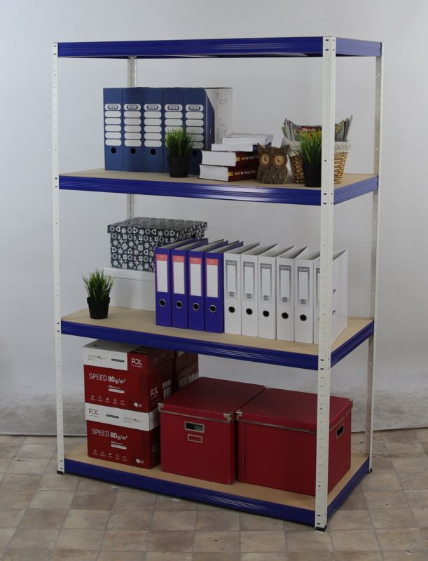 Regał metalowy MODO24 magazynowy garażowy biało-niebieski helios 180x150x45cm 4 półki po 175 kg 1 szt.