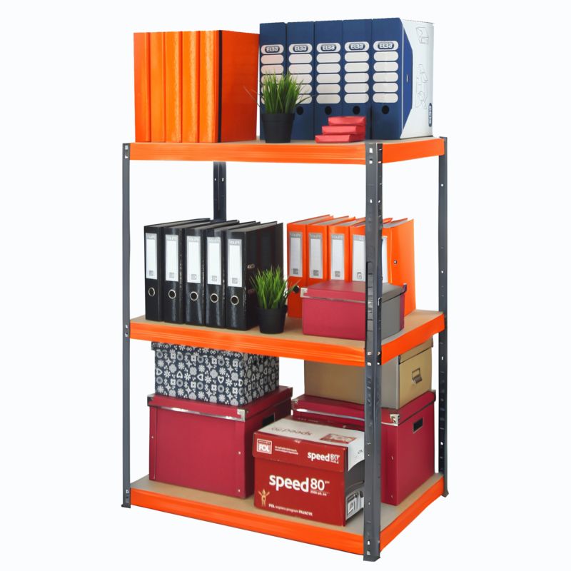 Regał magazynowy garażowy metalowy MODO24 grafitowo-pomarańczowy helios 106x75x45cm 3 półki po 350 kg 1 szt.