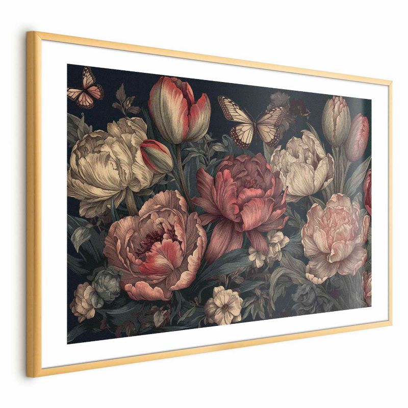 Plakat Artgeist Kwiaty na turkusowym tle 42x29,7 cm z ramą złotą 1 szt