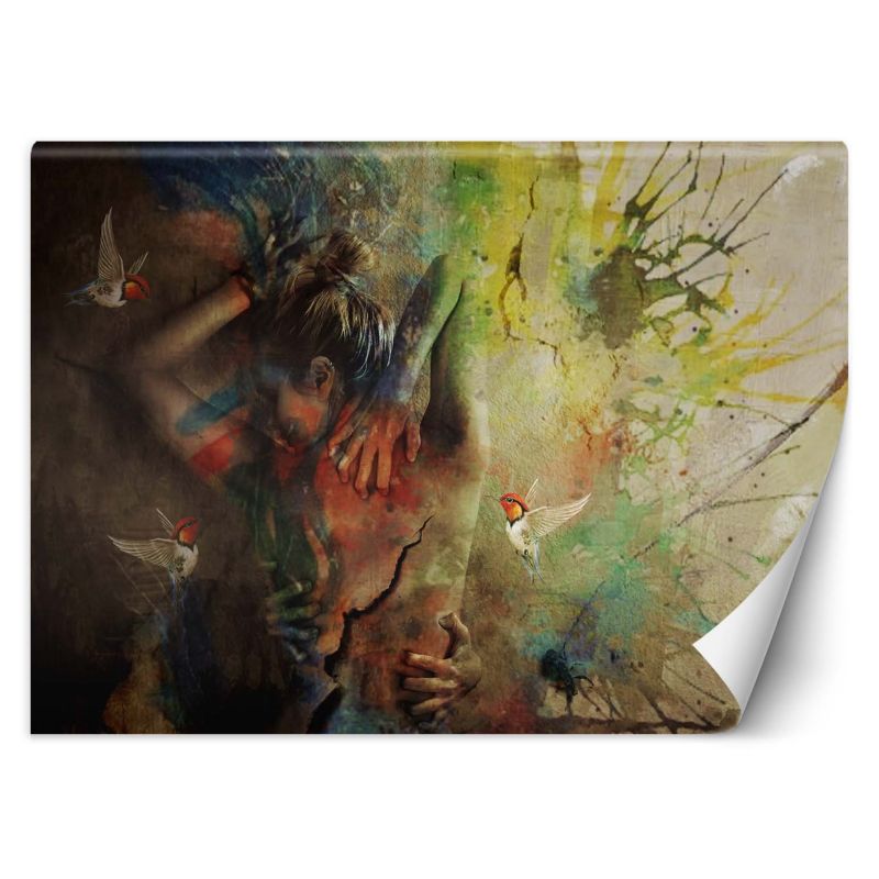 Fototapeta Feeby Kobieta i koliberki abstrakcja jak malowana 254x184 1 szt