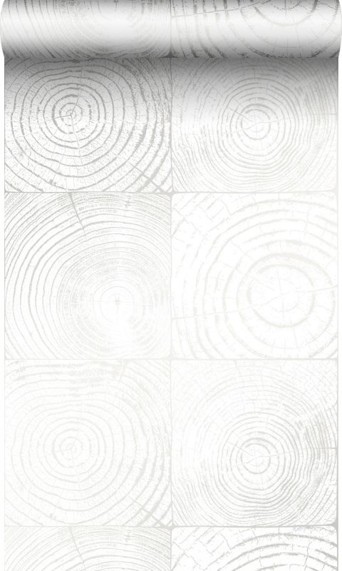 Tapeta Origin Wallcoverings przekrój pnia drzewa białymIsrebrnym 53 cm x 10.05 m - 1 rol.