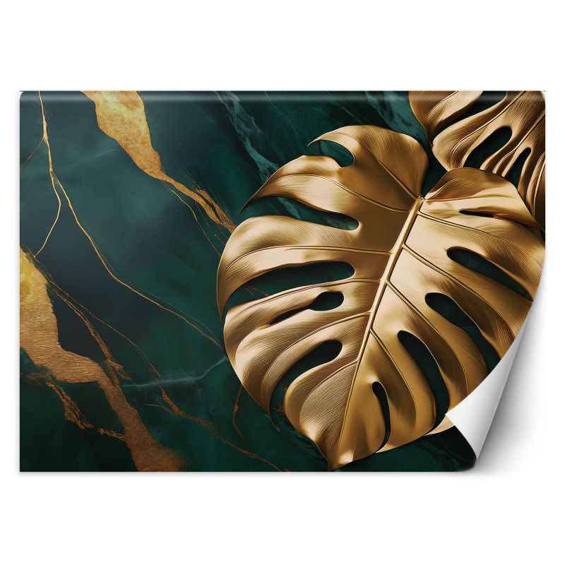 Fototapeta Feeby Monstera Złoty Liść Na Tle Zielonego Marmuru 400x280 1 szt