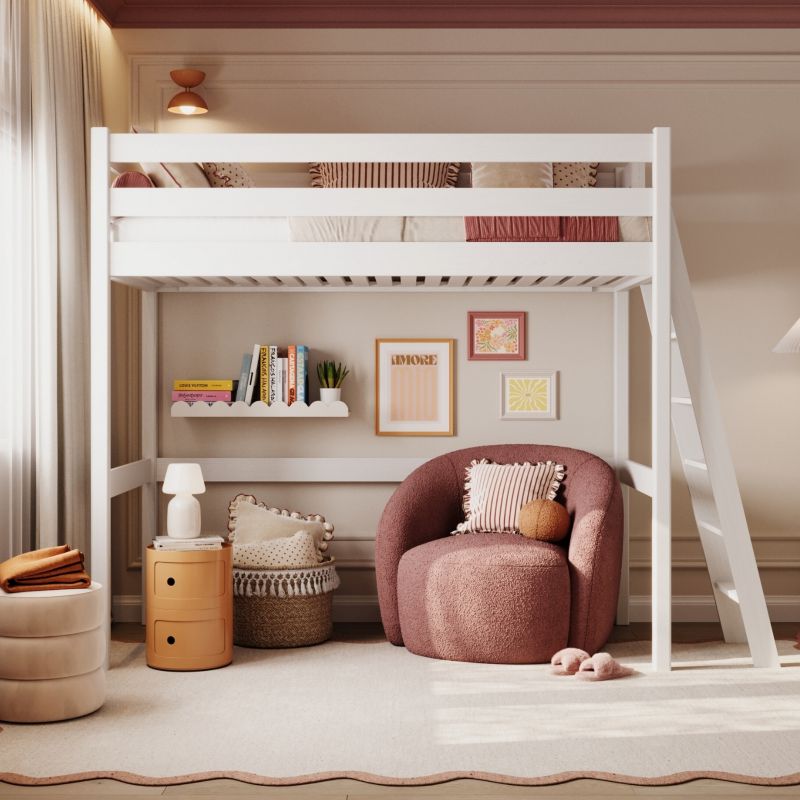 Drewniane łóżko N-WOOD na antresoli N02 biały 100x180 1szt.