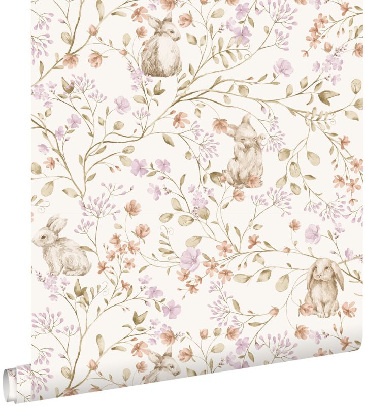Tapeta ESTAhome króliki jasnego fioletu,zielonymIbeżowym 0.53 x 10.05 m - 1 rol.