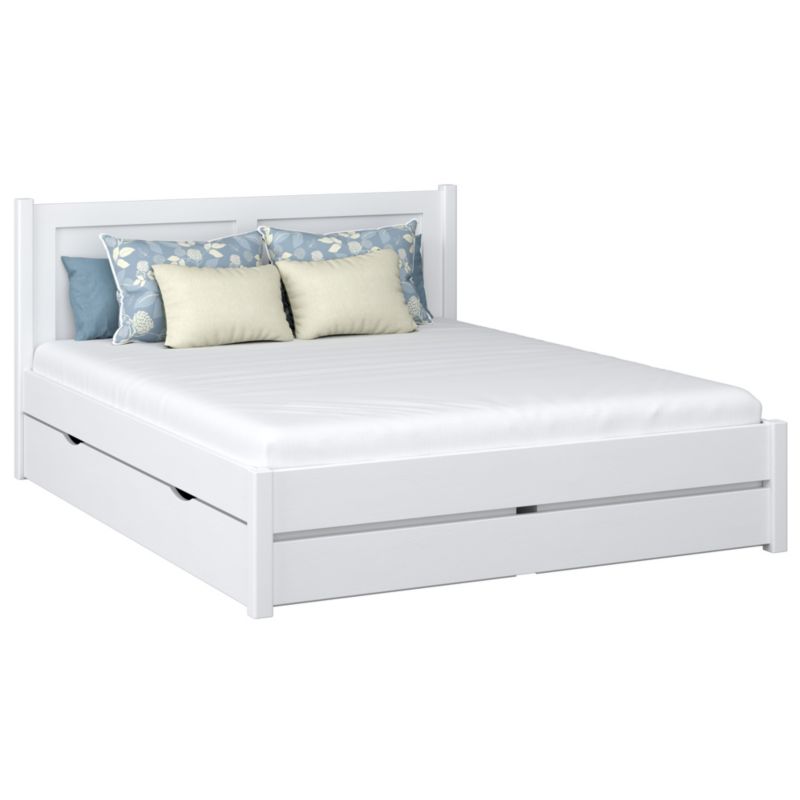 Drewniane łóżko N-WOOD podwójne z szufladą N02 biały 160x200 1szt.